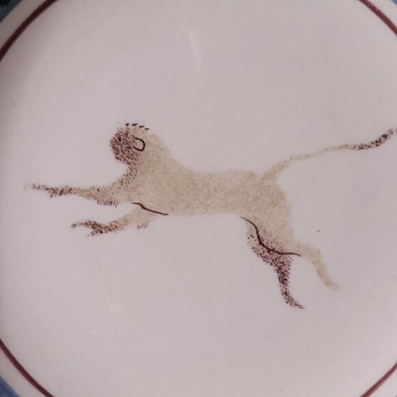 Vtg Handcrafted Zimbabwe Pottery Bowl Green Trim & Brown Monkey Design, Signed - Picture 2 of 6